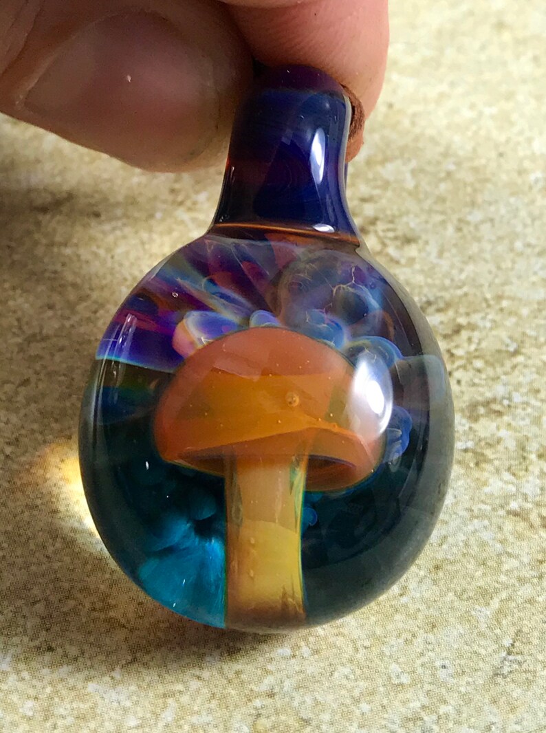 Mushroom necklace glass beads pendant Handmade custom jewelry Lampwork beads Boro beads