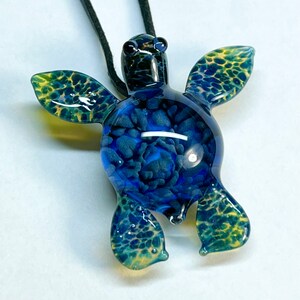 Baby sea turtle necklace glass beads pendant Handmade custom jewelry Lampwork beads Glass flowers Boro beads