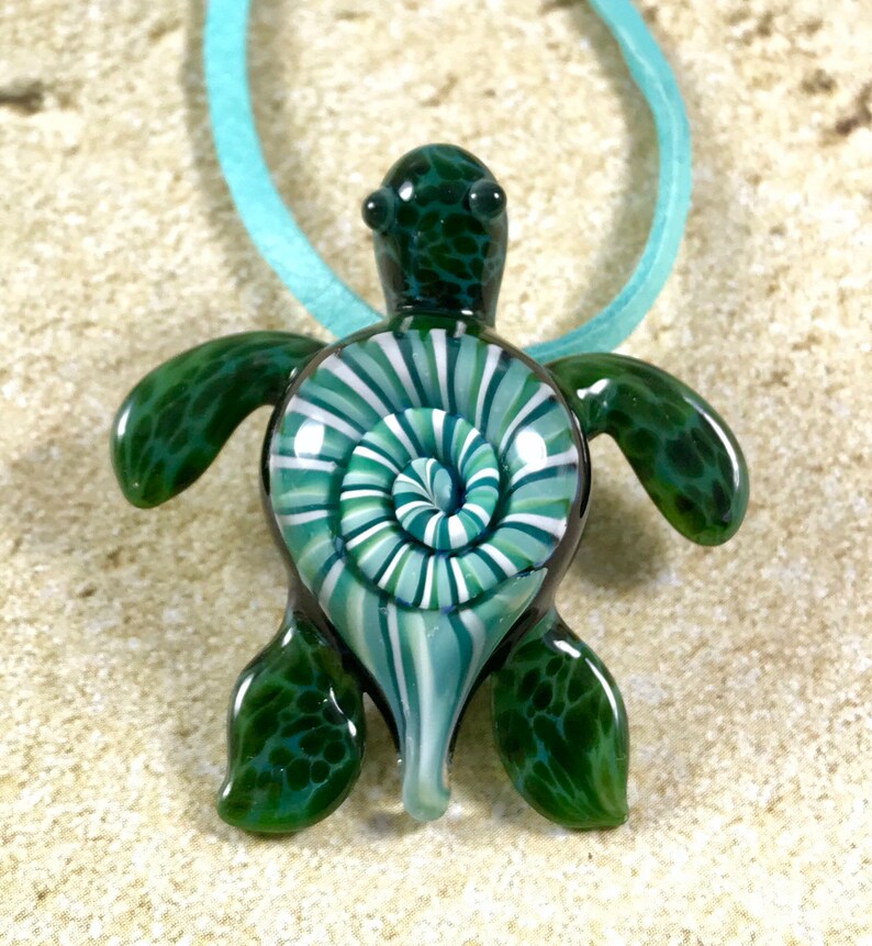 Baby sea turtle necklace glass beads pendant Handmade custom jewelry Lampwork beads Glass flowers Boro beads