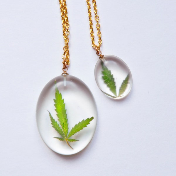 Real Marijuana Leaf Jewelry Mary Jane Ganja Blue Dream Sativa Indica Leaf Pendant Necklace OOAK