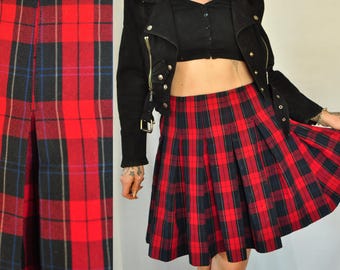 Plaid School Girl Skirt - Y2K 90's Red & Blue Mini
