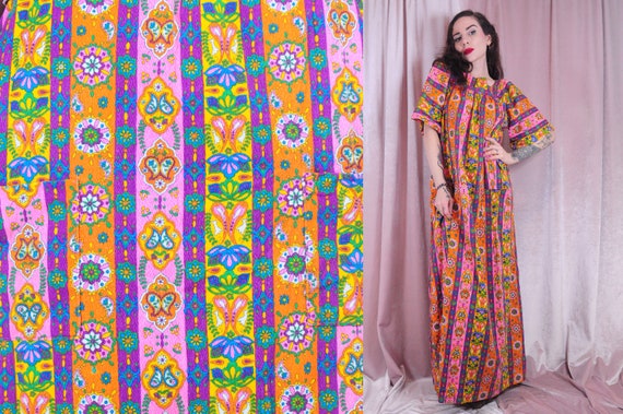 Vtg Psychedelic Kaftan Neon 60's 70's Bohemian Dre