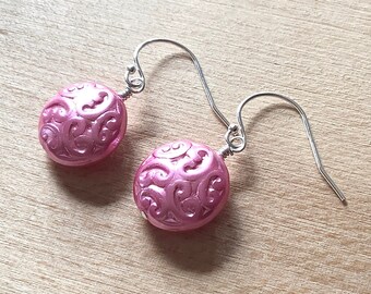 Metallic Pink Circle Drop Earrings