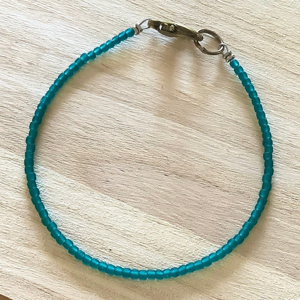 Teal Seed Bead Bracelet with Lobster Clasp