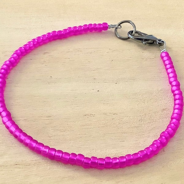 Hot Pink Bead Bracelet, Teen Girl Birthday Gift