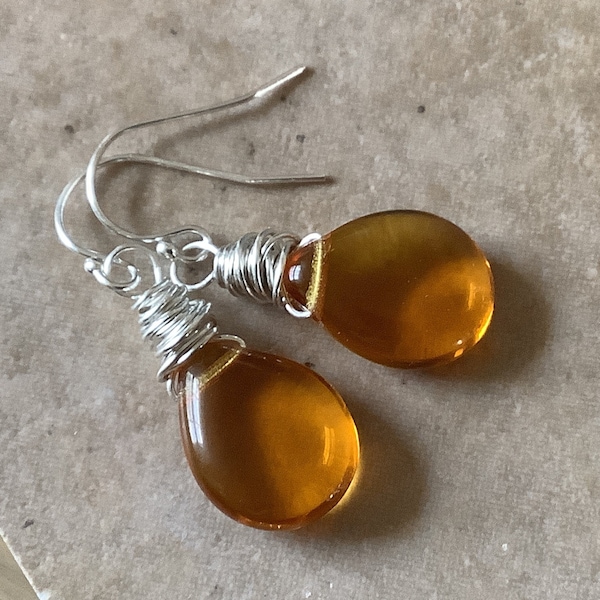 Golden Honey Earrings, Bee Lover Gift, Warm Yellow Dangles, 1 1/2"