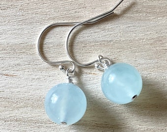 Aquamarine Sterling Drop Earrings, Light Blue Gemstone Earrings