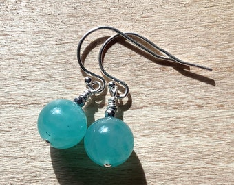 Amazonite Sterling Drop Earrings, Light Blue Stone Dangles