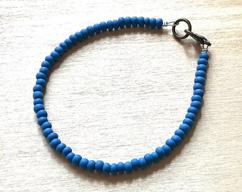 Matte Blue Seed Bead Bracelet, Surfer Jewelry, Gift for Teens