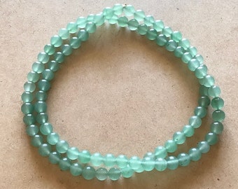 Green Aventurine Bead Necklace with Light Sage Stones, 29”