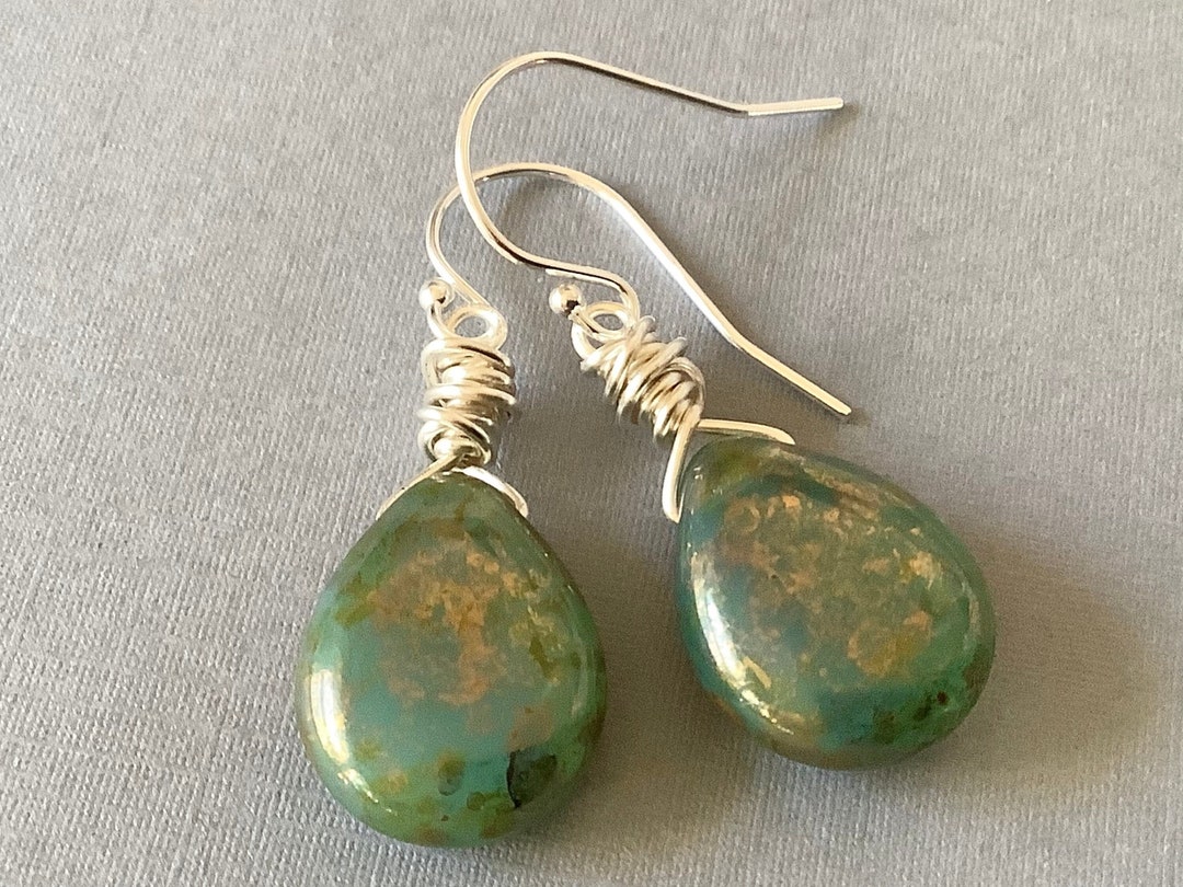 Sage Green Earrings, Sterling Silver Teardrop Earrings, Jewelry Gift