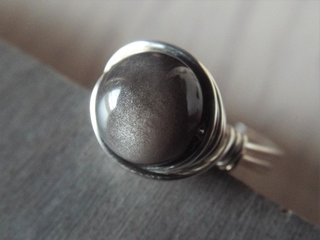 Silver Obsidian Ring Wire Wrapped Ring Gift for Boyfriend Etsy