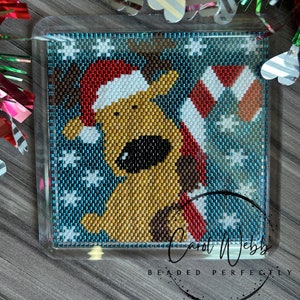 Candy Cane Reindeer Coaster, Peyote Beading Stitch, PDF Pattern Download