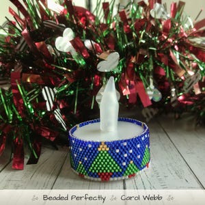 Papier d'emballage pour bougies chauffe-plat sapins de Noël, broderie perlée, motif PDF à télécharger