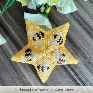 Bees and Honeycomb, 3D Star, PDF Pattern Download, Peyote Stitch Beading