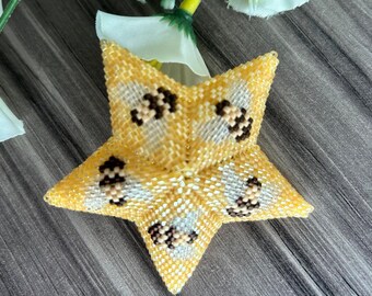 Bees and Honeycomb, 3D Star, PDF Pattern Download, Peyote Stitch Beading