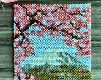 Mount Fuji, Japan, Coaster, Peyote Stitch Beading, PDF download pattern