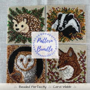 British Nocturnal Creatures Coaster Bundle, PDF Patterns Download, Peyote Stitch Beading