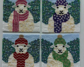 Winter Sheep Coasters, PDF Patterns Download, Peyote Stitch Beading