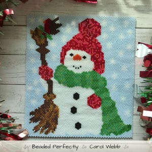 Snowman Red Hat Coaster, Peyote Stitch Beading, PDF Pattern Download