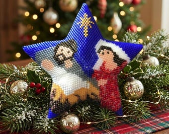 Nativity, 3D Star, PDF Pattern Download, Peyote Stitch Beading