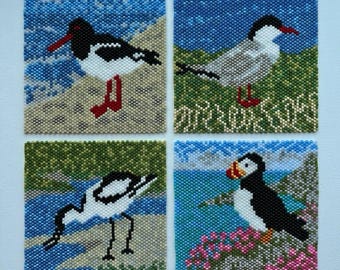 Coastal Birds Coasters, PDF Patterns Download, Peyote Stitch Beading