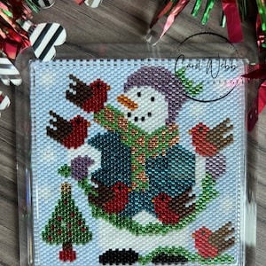 Snowman Robins Coaster, Peyote Stitch Beading, PDF Download Pattern