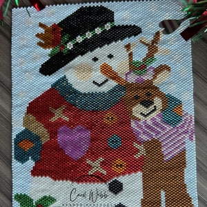 Snowman Hug, Peyote Stitch Beading, PDF Pattern Download