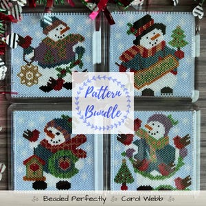 Snowmen Coaster Bundle, PDF Patterns Download, Peyote Stitch Beading