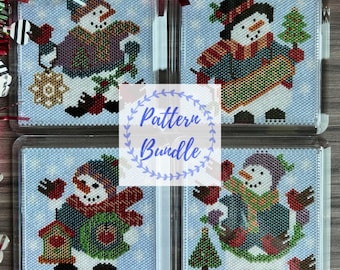 Set di sottobicchieri con pupazzi di neve, modelli PDF da scaricare, perline con punto peyote