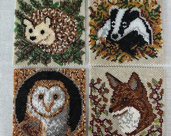 British Nocturnal Creatures Coasters, PDF Patterns Download, Peyote Stitch Beading