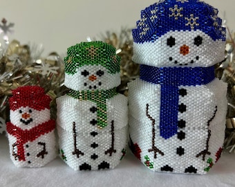Snowmen Matryoshka, PDF Pattern Download, Peyote Stitch Beading