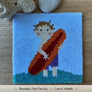 Surfer Boy Coaster, Peyote Stitch Beading, PDF-nedladdningsmönster