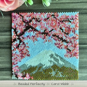 Mount Fuji, Japan, Coaster, Peyote Stitch Beading, PDF download pattern