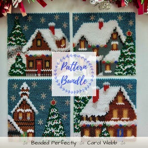 Winter Village Untersetzer Bündel, PDF Muster Download, Peyote Stitch Beading