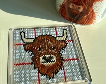 Highland Cow Coaster, PDF Patterns Download, Peyote Stitch Beading