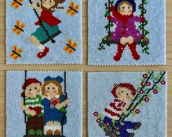 Let's Swing Coasters, PDF Patterns Download, Peyote Stitch Beading