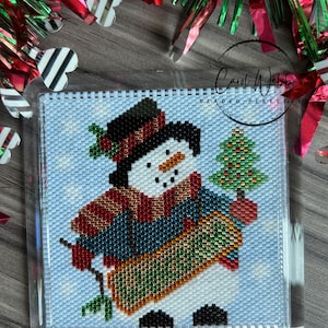 Snowman Welcome Coaster, Peyote Stitch Beading, PDF Pattern Download