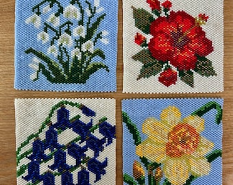 Flowers Coasters, PDF Patterns Download, Peyote Stitch Beading