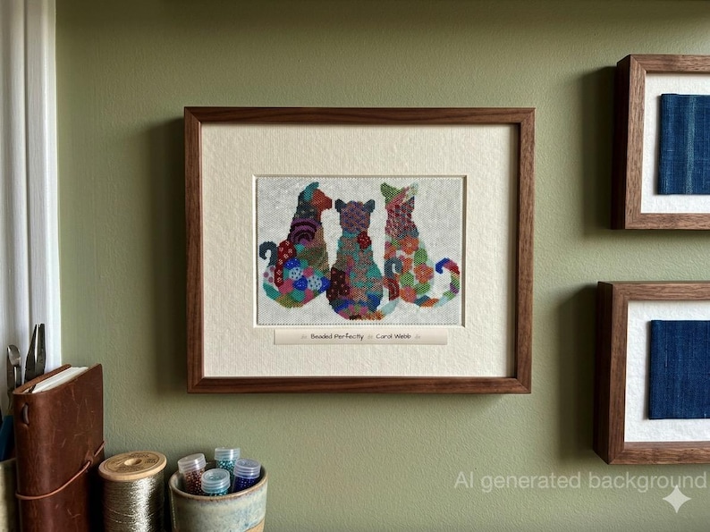 Patchwork Cats, PDF Pattern Download, Peyote Stitch Beading image 1
