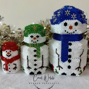 Matrioska pupazzi di neve, download del modello PDF, perline punto Peyote