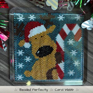 Candy Cane Reindeer Coaster, Peyote Beading Stitch, PDF Pattern Download