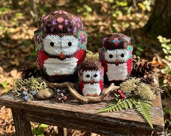 Owls Matryoshka, PDF Pattern Download, Peyote Stitch Beading