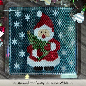 Santa Tree Coaster, PDF Pattern Download, Peyote Stitch Beading