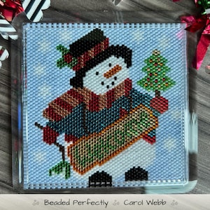 Snowman Welcome Coaster, Peyote Stitch Beading, PDF Pattern Download