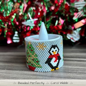 Vela de té con forma de pingüino, punto peyote con cuentas, descarga del patrón en PDF