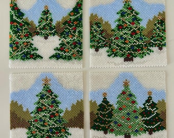Christmas Trees Coasters, PDF Patterns Download, Peyote Stitch Beading