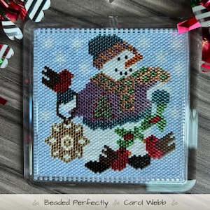 Snowman Star Coaster, Peyote Stitch Beading, PDF Pattern Download