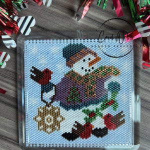 Snowman Star Coaster, Peyote Stitch Beading, PDF Pattern Download