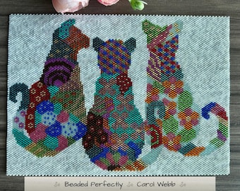 Patchwork Cats, PDF Pattern Download, Peyote Stitch Beading
